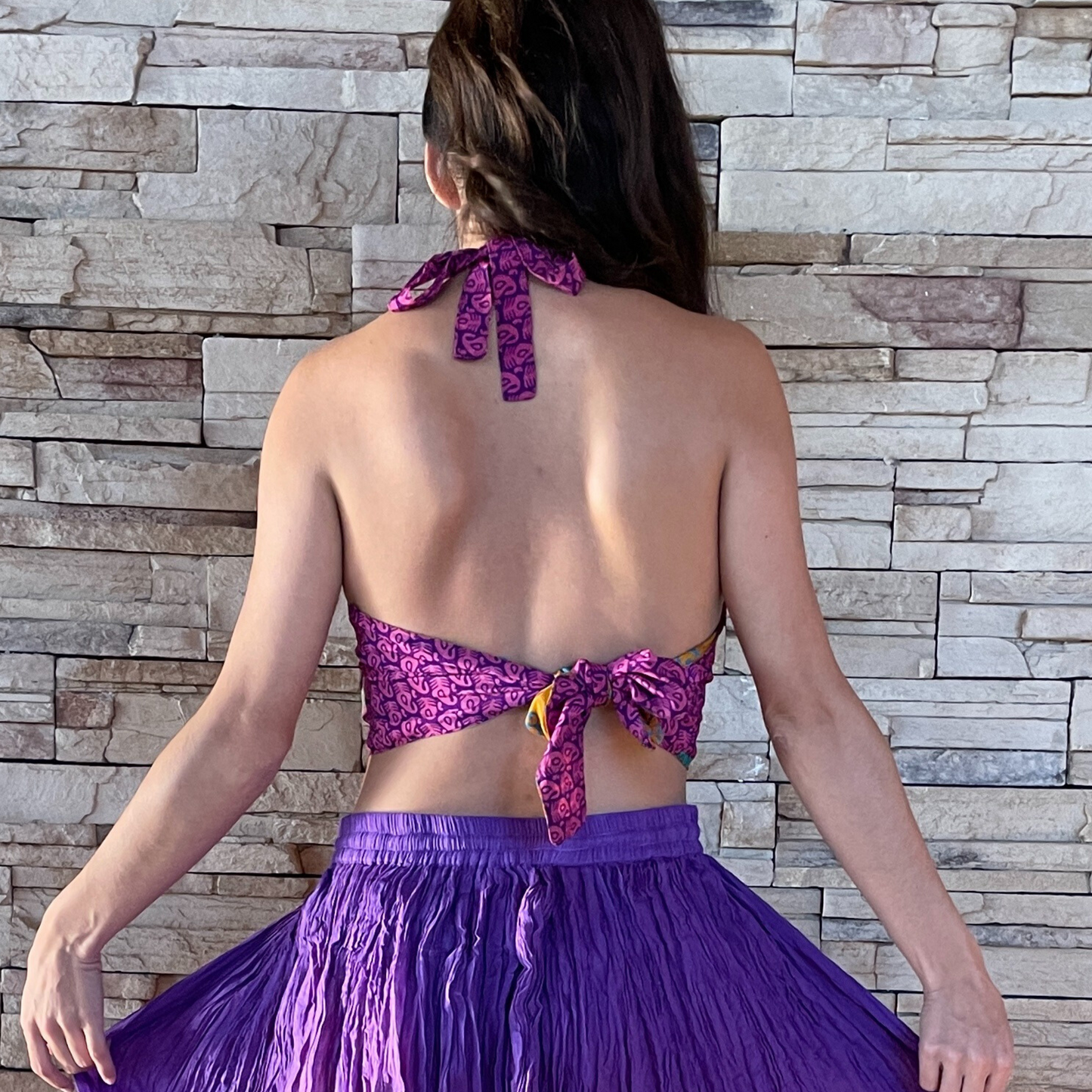 The Reversible Sari Halter Top - in Gold/Purple