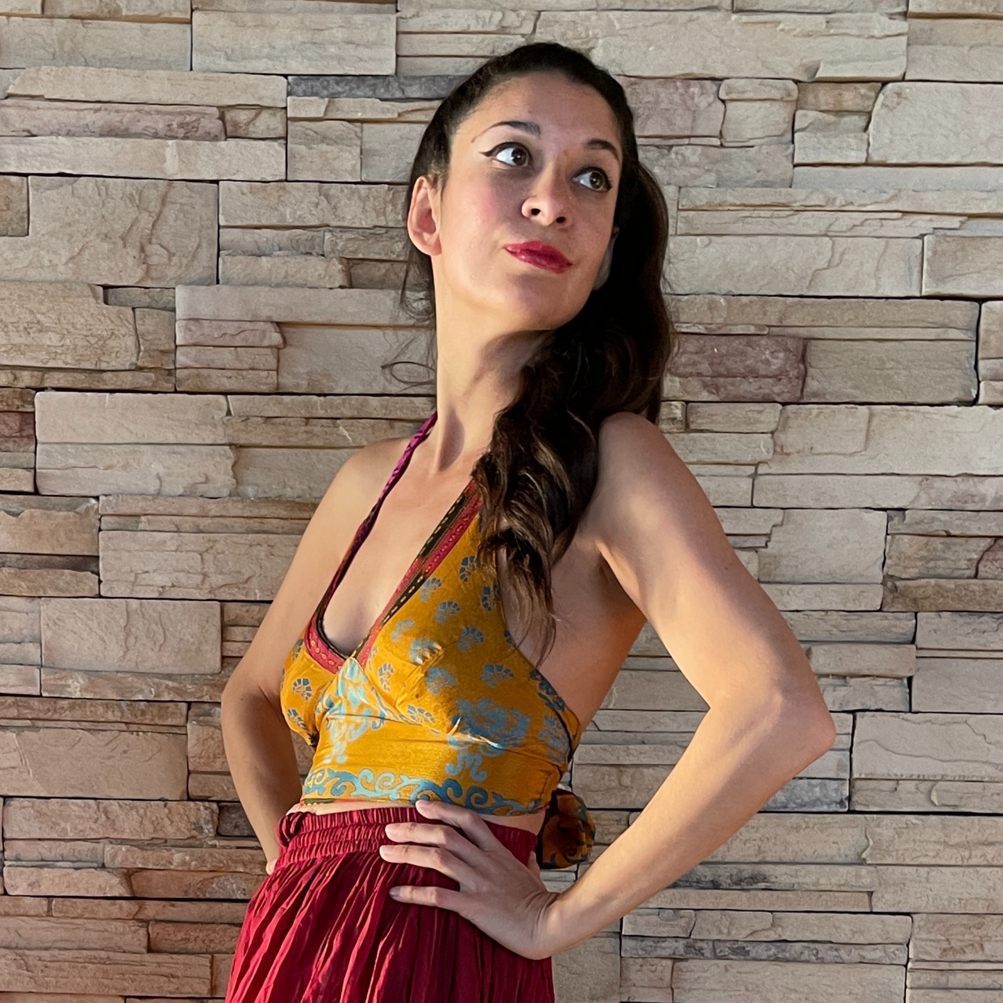 The Reversible Sari Halter Top - in Gold/Purple