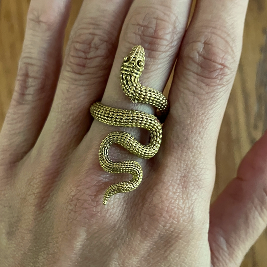 Serpent Goddess Brass Ring - In Gold