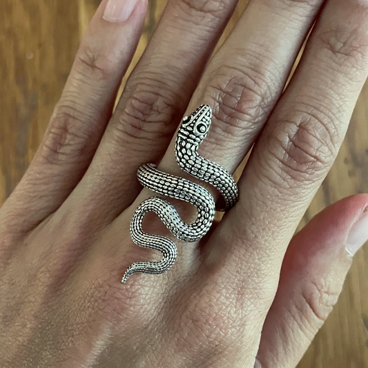 Serpentine Goddess Brass Ring - In Silver