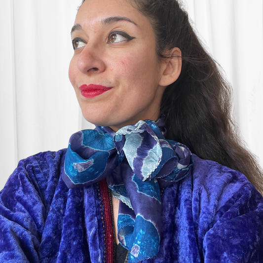 Shibori Silk Scarf - in Cobalt Blue