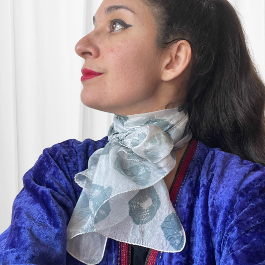 Shibori Silk Scarf - in Gray/White