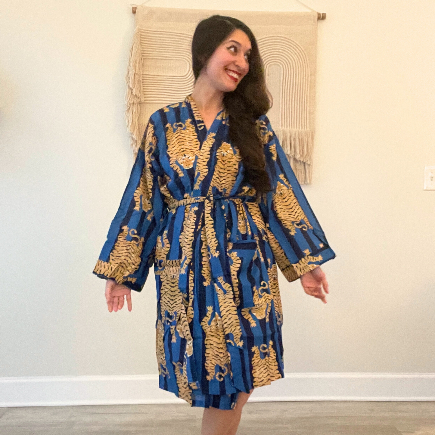 Tibetan Tiger Print Kimono - In Blue