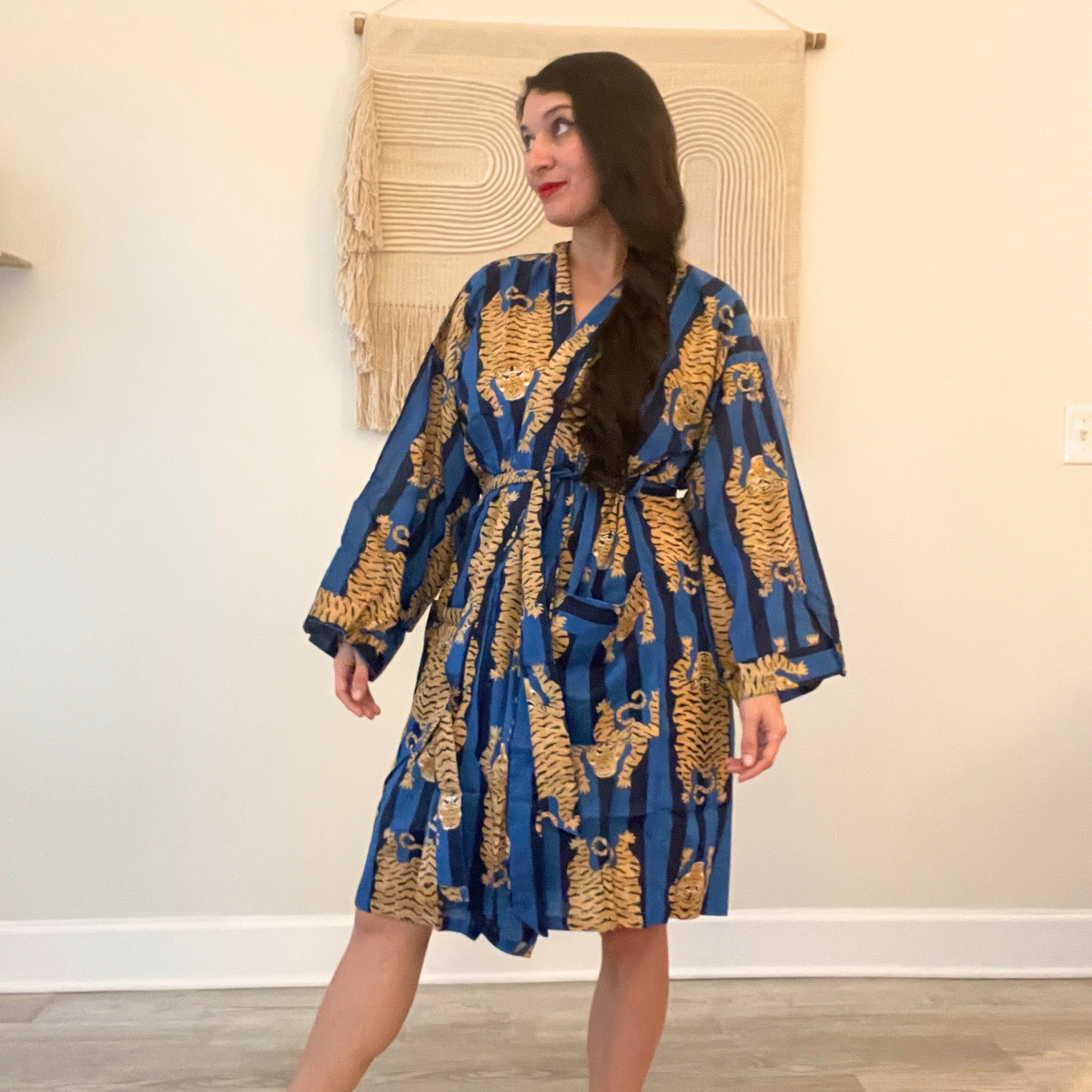 Tibetan Tiger Print Kimono - In Blue